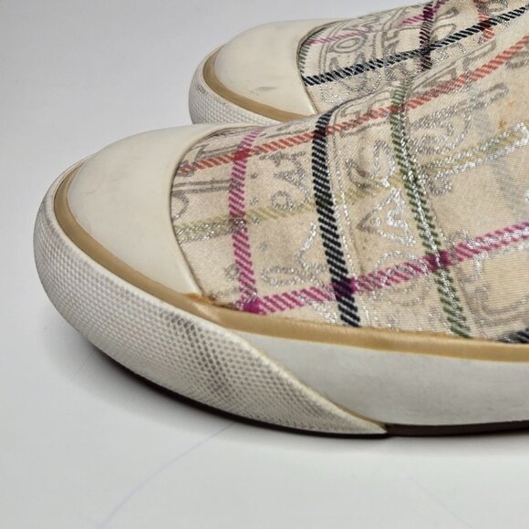 Coach Beale Poppy Plaid Slip On Sneakers Women's Metallic Gold Cap Toe 5.5 - Picture 11 of 11